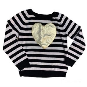 BabyGAP Toddler Girls Gold Heart Black & White Stripe Sweater Size 4 Years